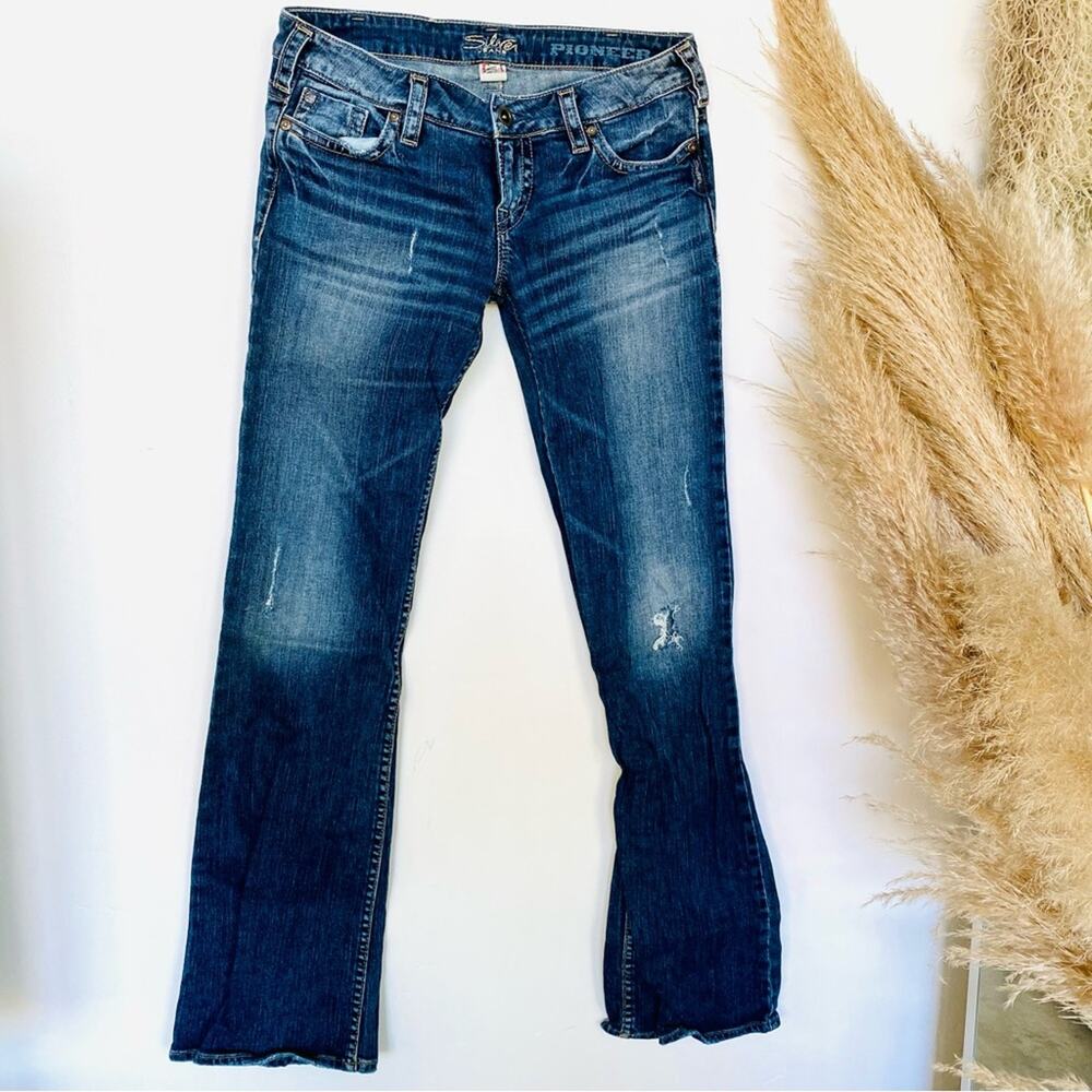 VINTAGE SILVER Y2K Dark Blue Acid Wash Low Rise Bootcut Flare Denim Jeans 30
